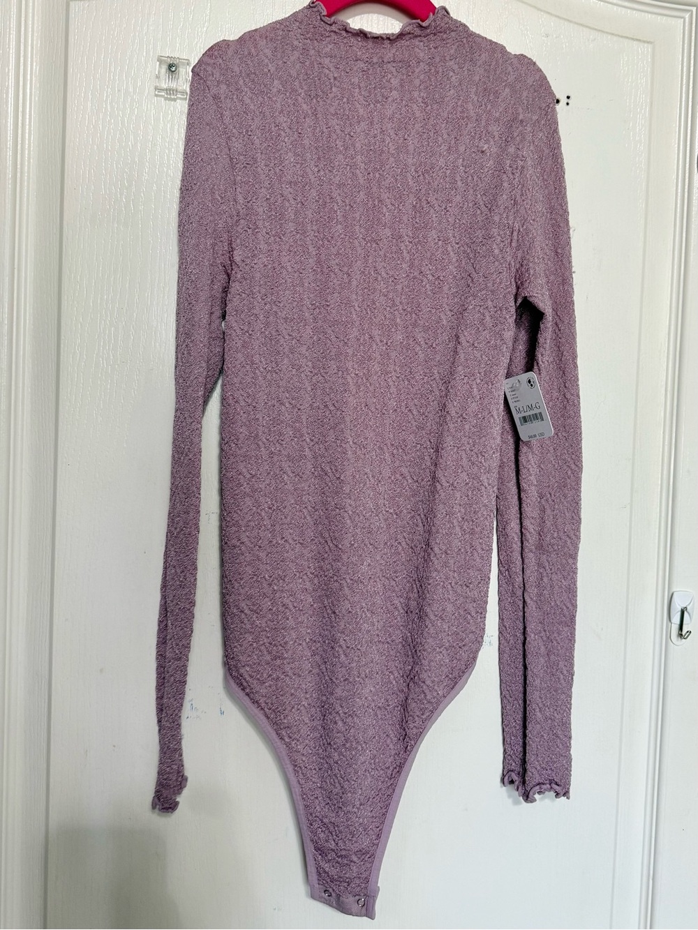 Anthropologie Mauve Textured Long-Sleeve Bodysuit
